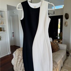 Calvin Klein Two-Tone Black and White Midi Dress